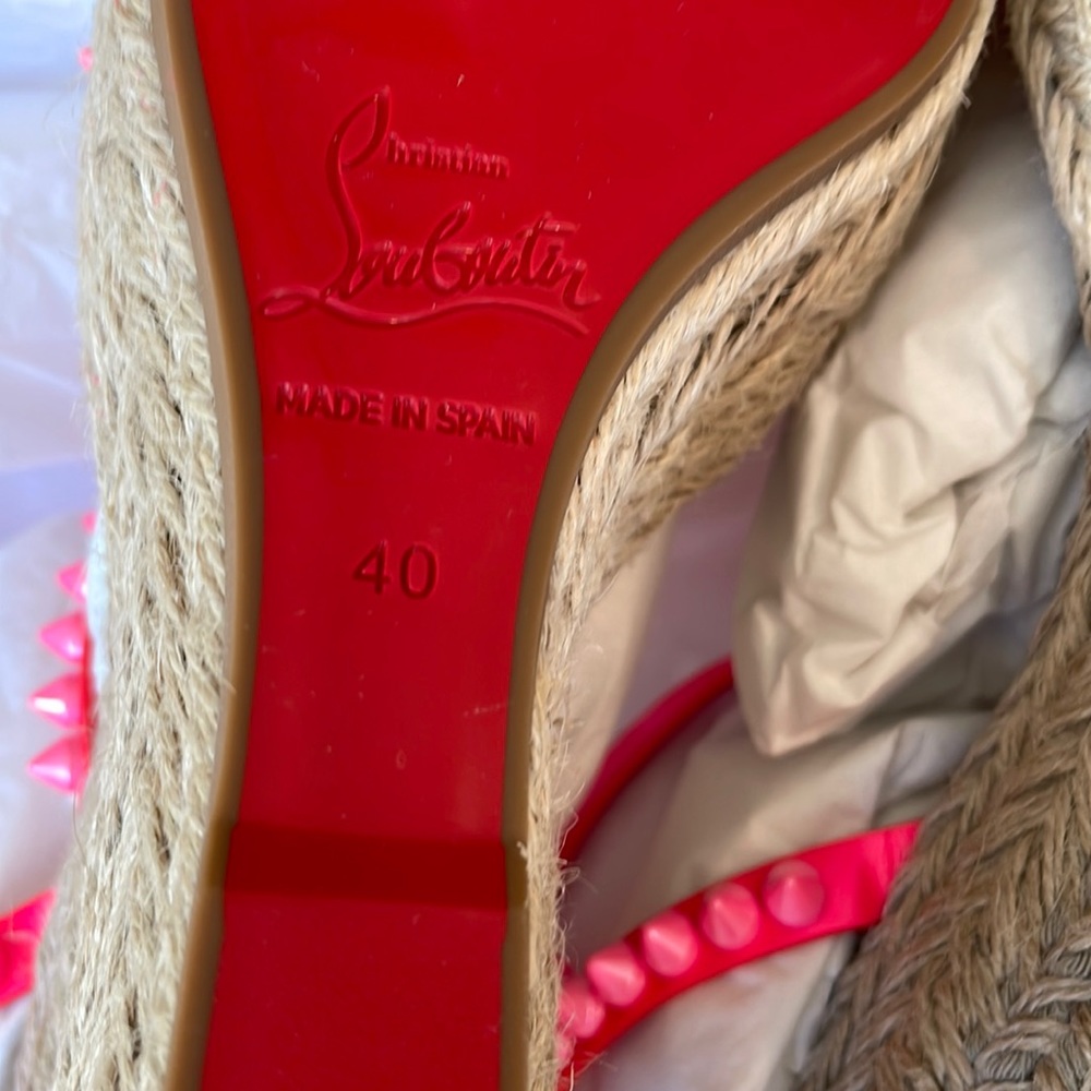 Christian louboutin mafaldina 120mm wedge espadrille pink neon sandal sz 40 - Picture 12 of 14